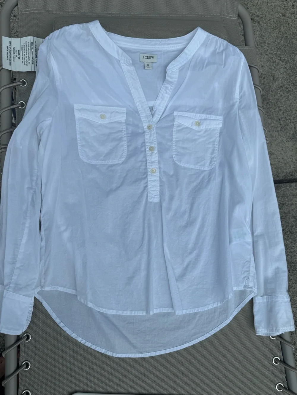 J. Crew White Cotton Popover Shirt with Chest Pockets